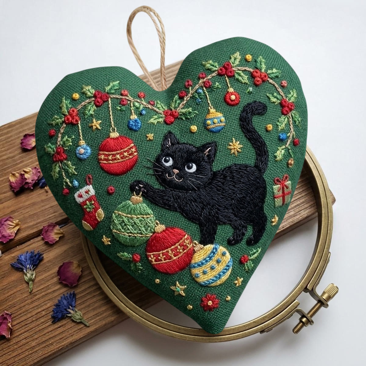 Rubbyoo Heart Embroidery Kit - Charming Naughty Black Cat | Christmas Tree Hanging Decoration | Adorable Nursery Room Festive Decor - image 5