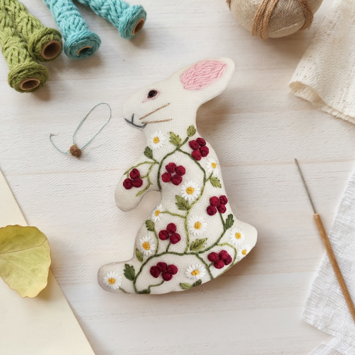 Rubbyoo Rabbit Embroidery Kit - Little Red Flower| Adorable Animal Craft | Nice Holiday Home Decor - image 9