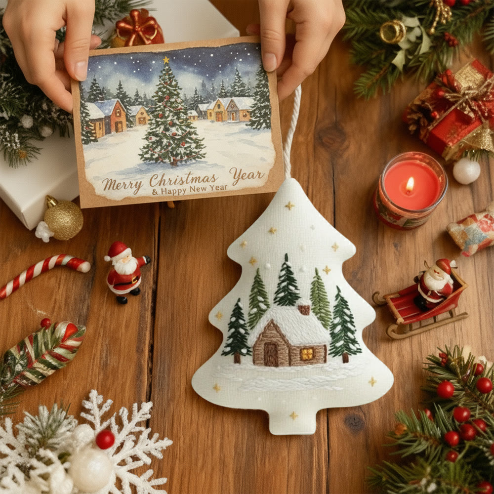 Rubbyoo Tree-shaped Embroidery Kit - Cozy Winter Cabin | DIY Craft for Beginners | Whimsical Holiday Ornament - image 9
