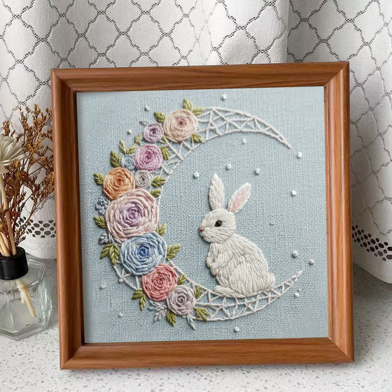 Rubbyoo Embroidery Kit - Floral Moon Bunny | Enchanting Diy | Dreamy Gift Idea - Embroidery Kit Plus An Extra Frame - image 4