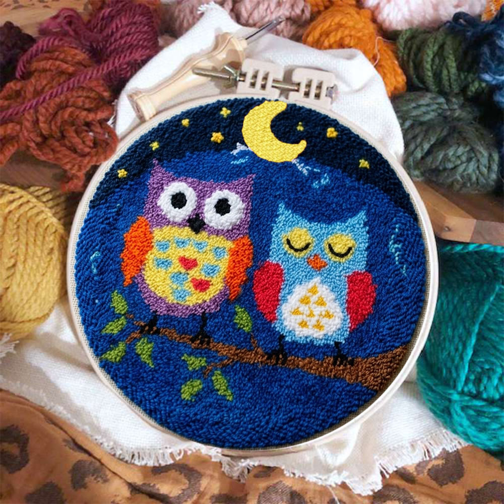 Owl In Night Punch Needle Kit - Handmade Yarn Hoop | Uniqe Home Accent - image 5