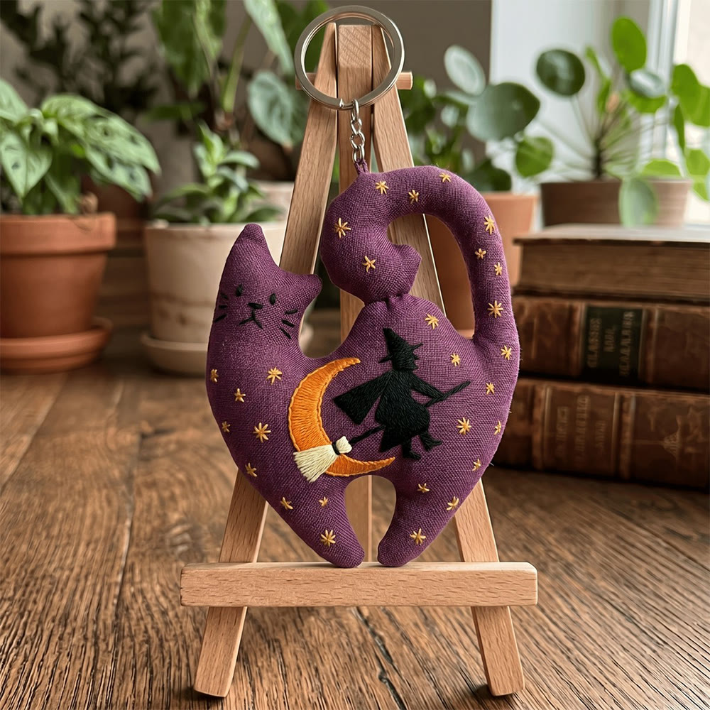 Rubbyoo Kitty Embroidery Kit - Pumpkin Witch | Gothic Handmade Cat-shaped Pendant | Halloween Present Choice - image 4