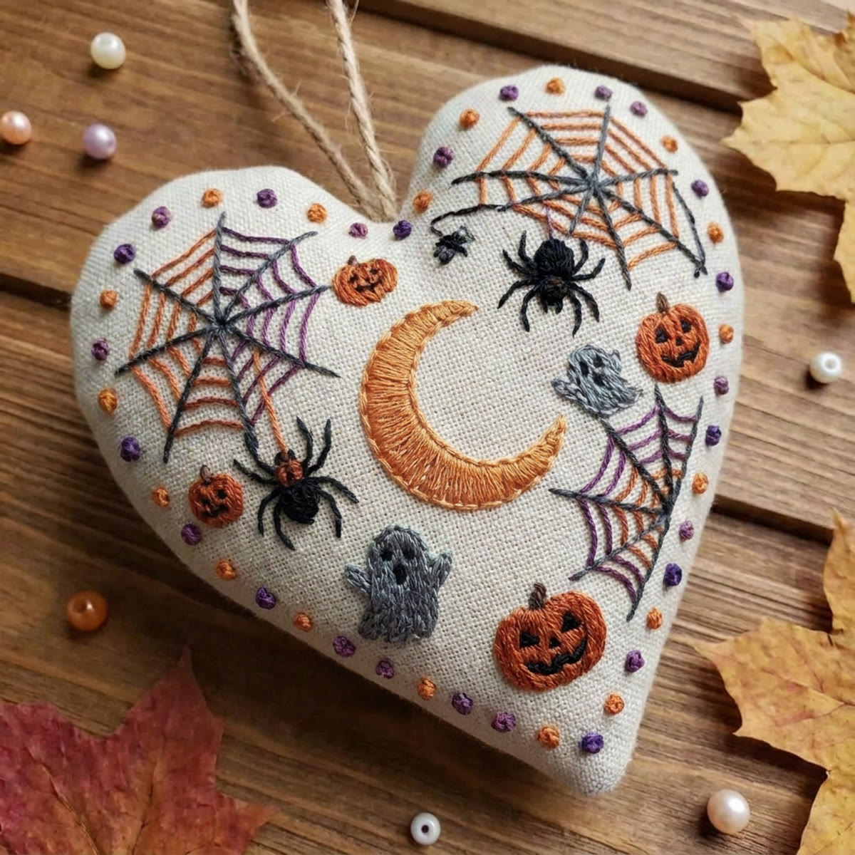 Rubbyoo Heart Embroidery Kit - Eagle Owl | Creepy Cute Ghost & Spider Sewing Kit | Halloween Holiday Vibe Pendant - image 5