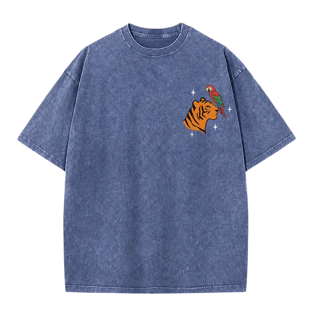 Rubbyoo Wild World Double Sided Unisex Washed T-shirt  - High-saturation Flowers & Animals Pattern | Retro Style Psychedelic Street Wear - image 8