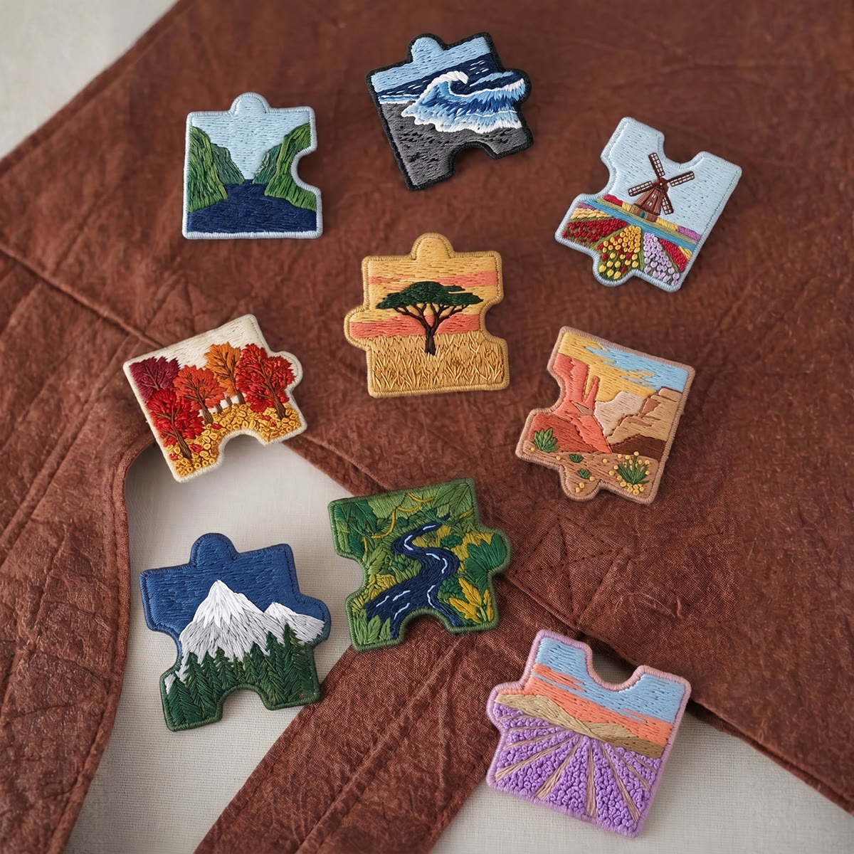 Rubbyoo Diy Magnet & Brooch Embroidery Puzzle Kit - Map Of Earth Scenic Art | Decorative Fabric Magnet - image 4