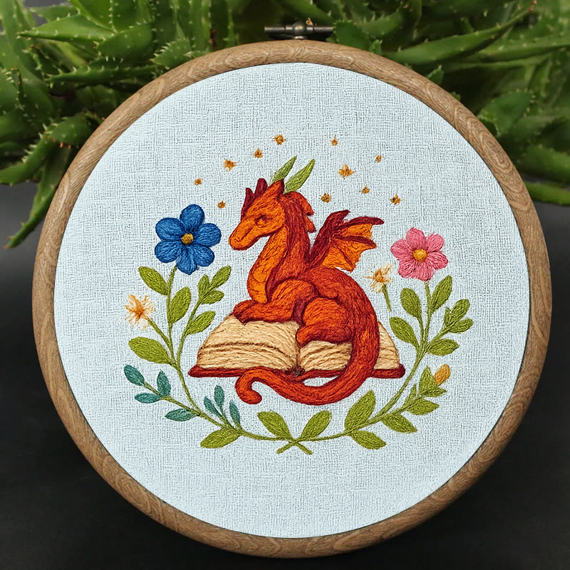 Rubbyoo Embroidery Kit - Red Dragon With Floral Books | Easy Fantasy Handicraft | Nice For Reading Lovers - image 6