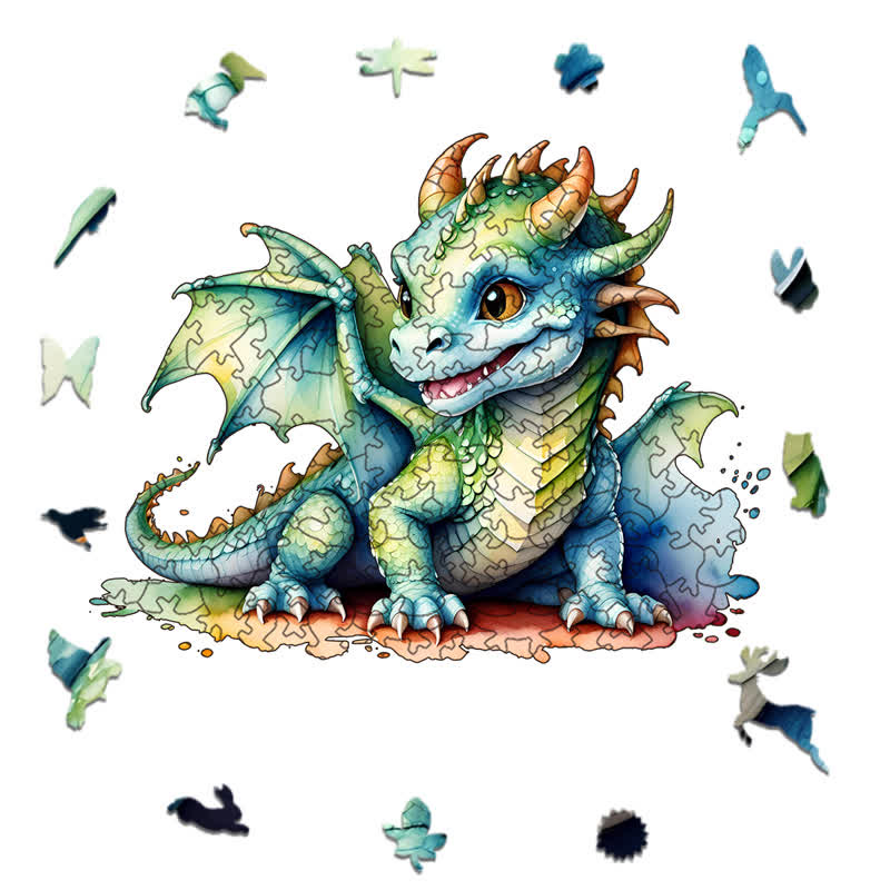Rubbyoo Adorable Watercolor Baby Dragon - Wooden Jigsaw Puzzle
