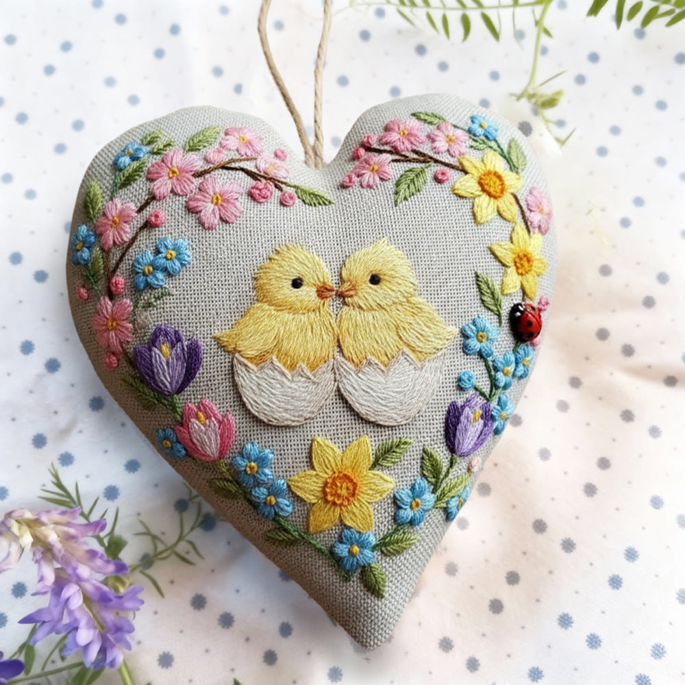 Rubbyoo Heart Embroidery Kit - Hatching Chicks And Spring Floral | Cheerful Craft | Heartwarming Festival Present - image 7