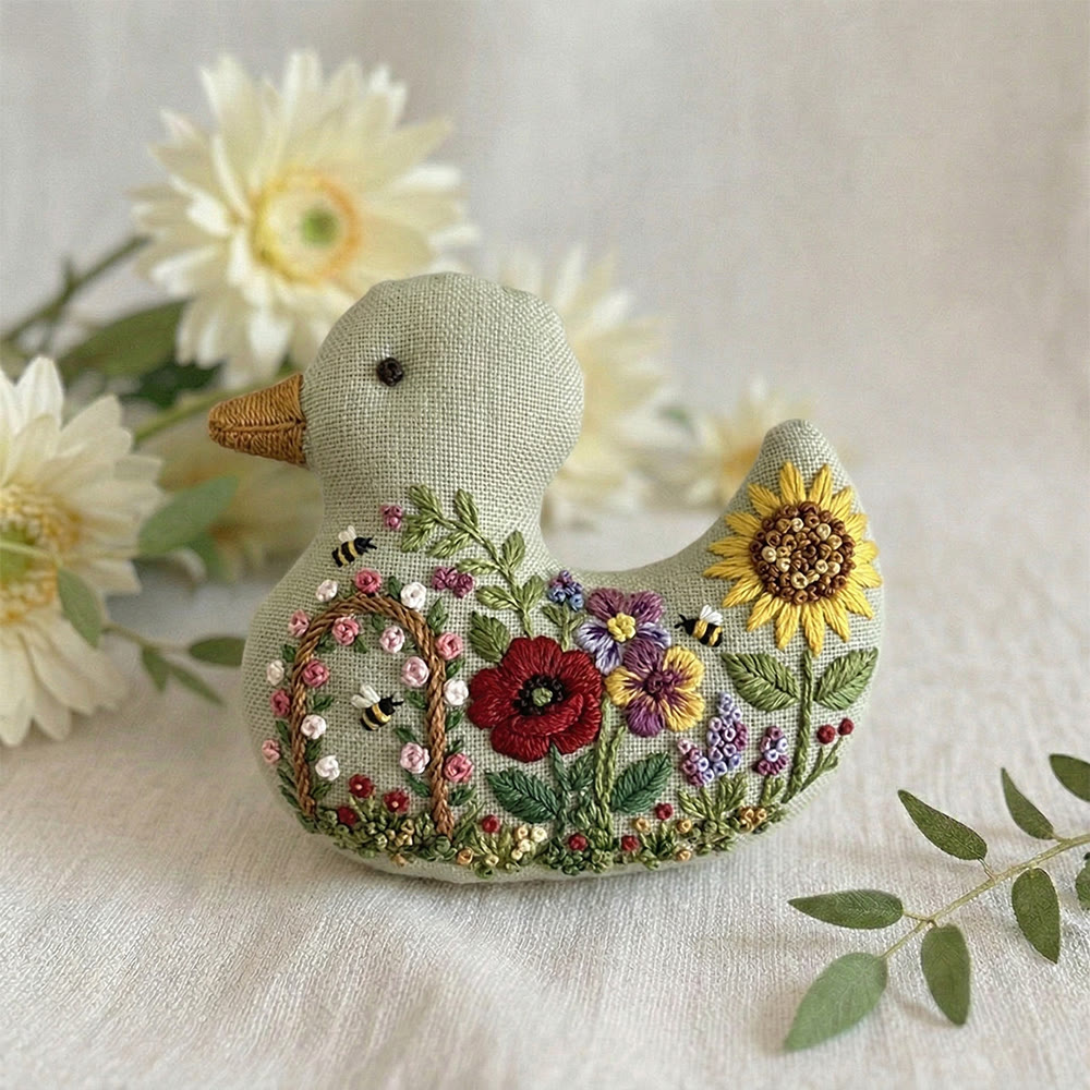 Rubbyoo Duck Embroidery Kit - Bee Sunflower Blooming | Bag Pendant | Creative Handmade Gift Idea - image 2