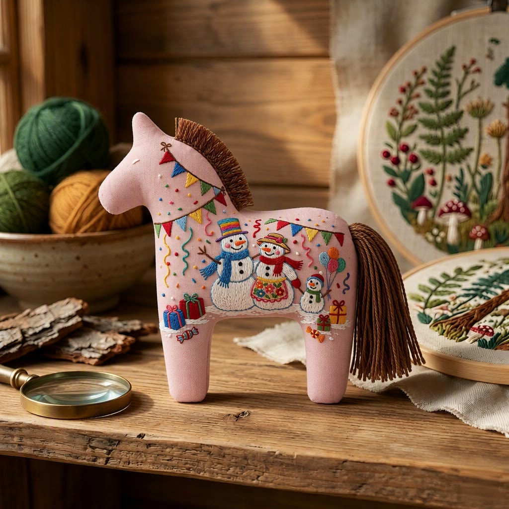 Rubbyoo Dala Horse Embroidery Kit - Merry Snowman Celebration | Cozy Christmas Party Accent | Joyful Winter Gathering Craft - image 7