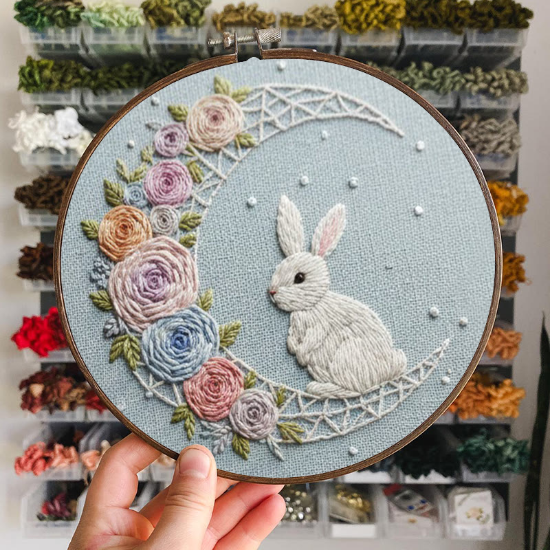 Rubbyoo Embroidery Kit - Floral Moon Bunny | Enchanting Diy | Dreamy Gift Idea - image 7