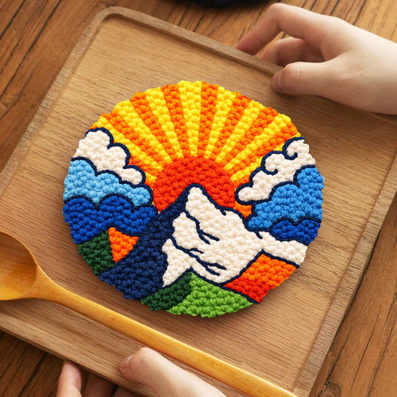 Vibrant Sunset Mountain Punch Needle Kit – New-edition Creative Diy | Fresh-concept Decor Piece - 5 inch Coaster Kit - image 4