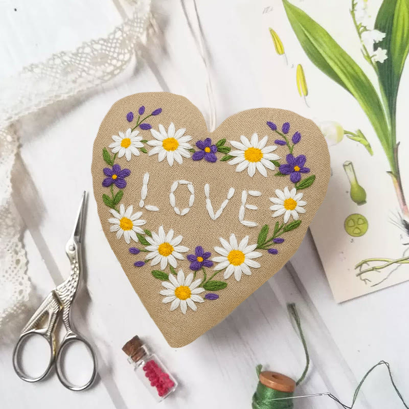 Rubbyoo Heart Embroidery Kit - Daisy Love | Creative Valentine Decoration | Unique Anniversary Gift  - 6 inches hoop kit - image 1