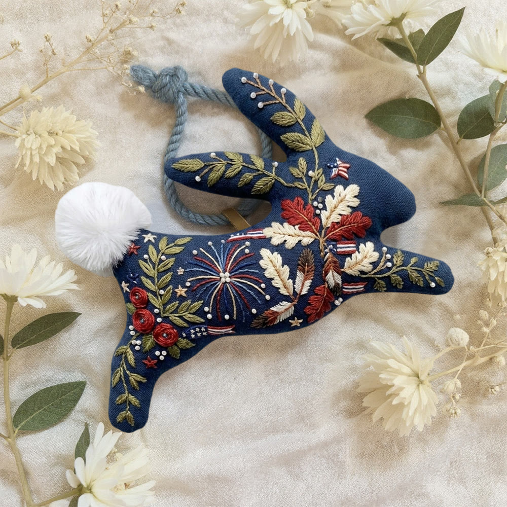 Rubbyoo Rabbit Embroidery Kit - Firework And Stripes Ribbons | Unique Patriotic Keepsake For Nursery | Patriotic Wall Decor - image 4