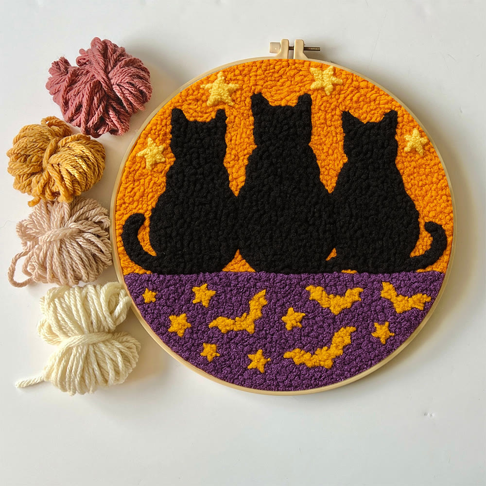 Black Cat Family Punch Needle Kit - Halloween Handmade Craft | Nice Artwork For Home Hanging - image 6