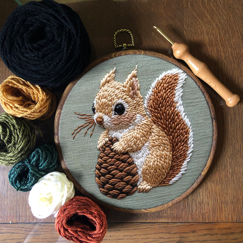  Squirrel And Pine Cone Punch Needle Kit - Winter Animal Craft | Diy Christmas Gifts - image 8