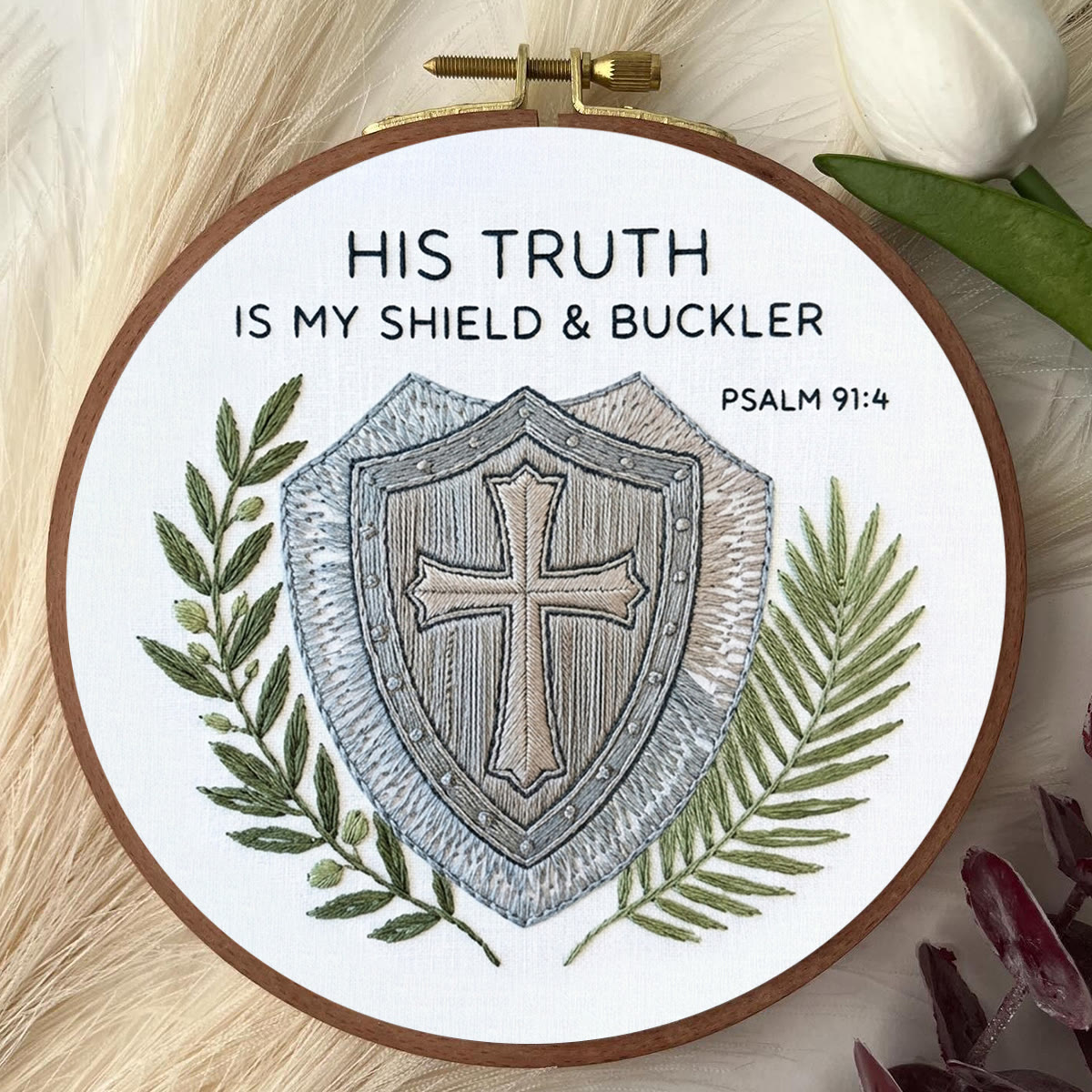 Rubbyoo Embroidery Kit - His Truth Is My Shield & Buckle | Bible Psalm 91:4 | Diy Religious Wall Art - image 6