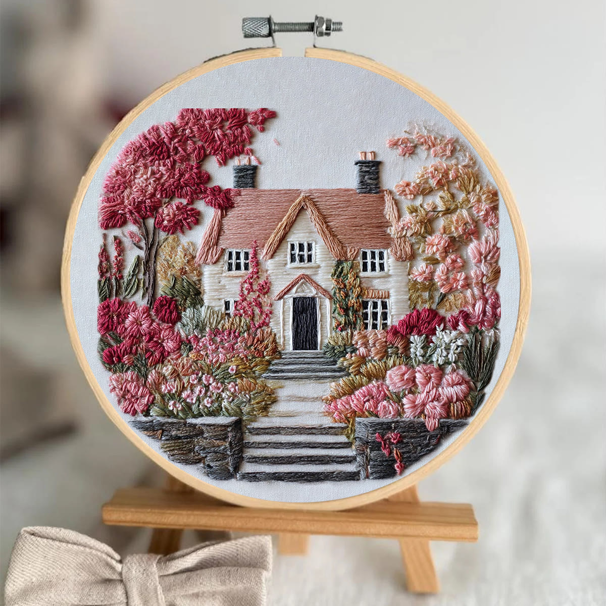 Rubbyoo Embroidery Kit - Autumn Floral Cottage | Relaxing Craft Activity | Inviting Home Touch - image 3