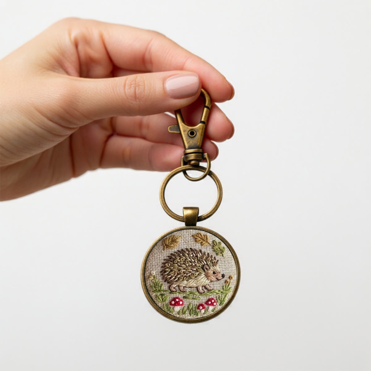 Rubbyoo Embroidery Accessories Kit - Cute Hedgehog And Toadstool | Gift For Her | Vintage Style Forestcore Jewelry - Keychain - 2pcs - image 5