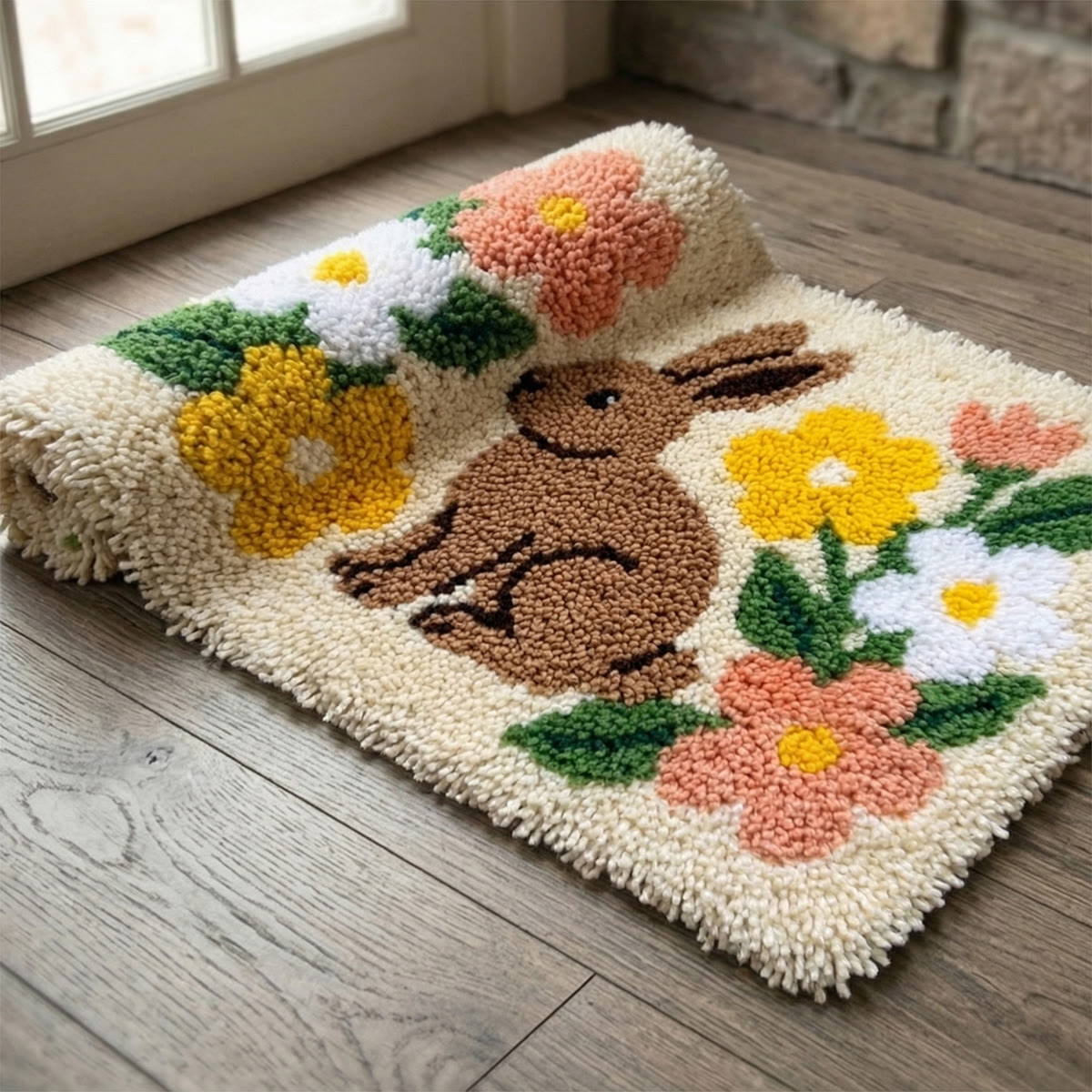 Rubbyoo Latch Hook Rug Kit - Floral Bunny | Spring Handmade Ornament | Creative Animal Rug - image 8