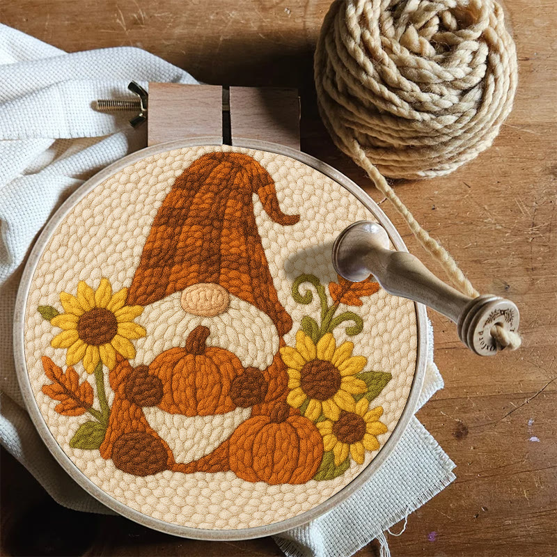 Sunflower Gnome Punch Needle Kit - Halloween Pumpkin Craft | Holiday Handmade Decor - image 7