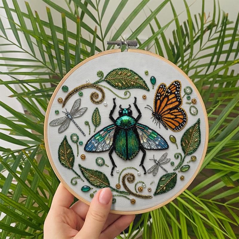 Rubbyoo Bead Embroidery Kit - Flying Bug | Unique Insect Hoop Art | Diy Handmade Needlepoint  - image 9