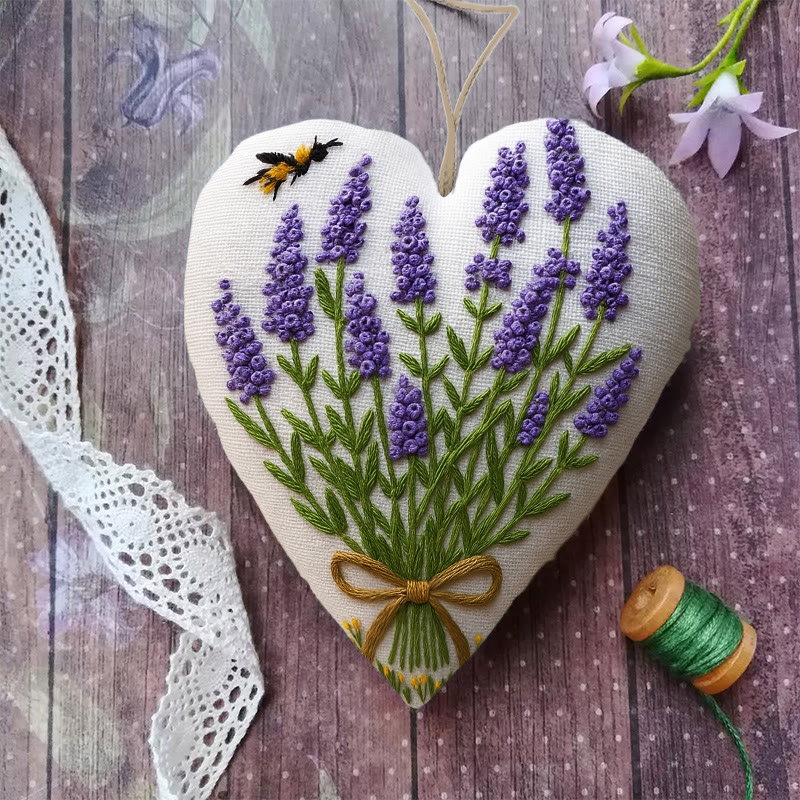 Rubbyoo Heart Embroidery Kit - Lavender Bouquet | Floral Home Decor | Handmade Birthday Gift - image 3