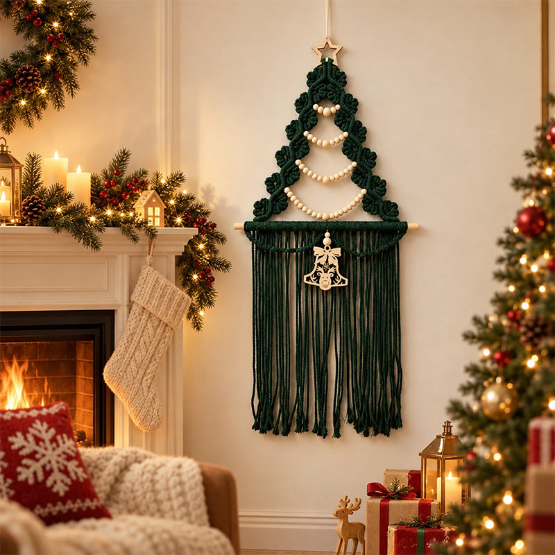 Rubbyoo Christmas Tree Tassel Woven Wall Hanging - Handmade Boho Accent | Festive Decoration For Home  - Emerald - image 2