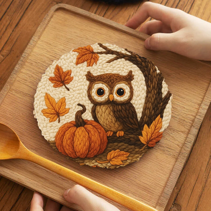 Halloween Owl Punch Needle Kit - Cute Animal Art | Perfect Desk Ornament - 5 inch Coaster Kit - image 6