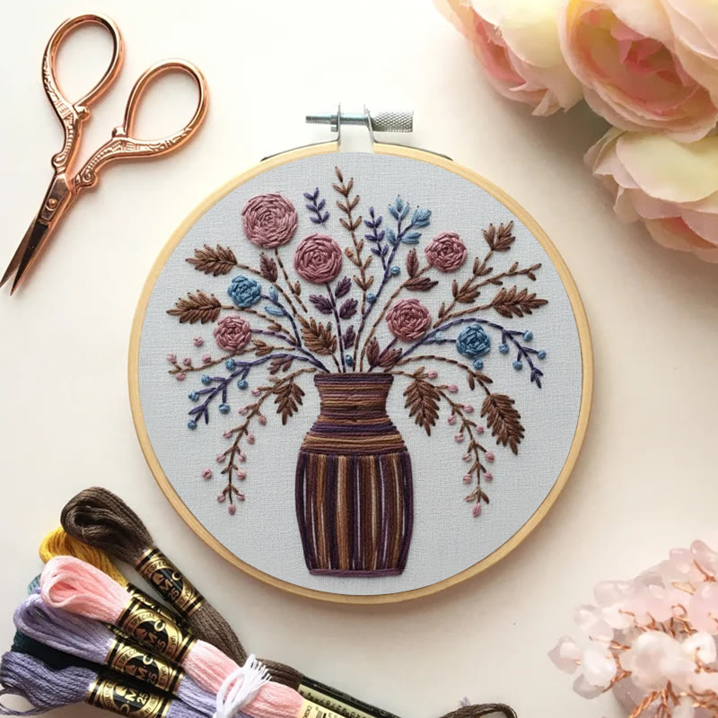 Rubbyoo Embroidery Kit - Striped Vase Dried Floral Bouquet | Elegant Diy | Timeless Home Statement - image 5