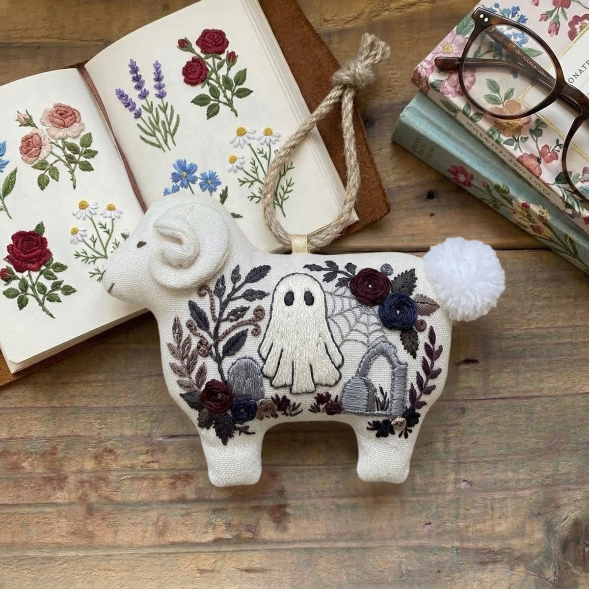 Rubbyoo Lamb-shaped Embroidery Kit - Whimsical Ghost | Spooky Hanging Ornament | Unique Handmade Collection  - image 3