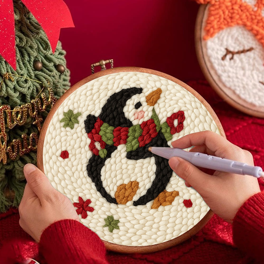 Cute Penguin Punch Needle Kit - Christmas Tree Hanging Craft | Nice Handmade Christmas Gifts For Child - image 4