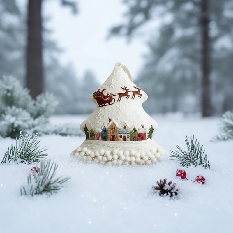 Rubbyoo Tree-shaped Embroidery Kit - Santa Sleigh Scene | Diy Needlecraft Kit | Holiday Ornament - image 3