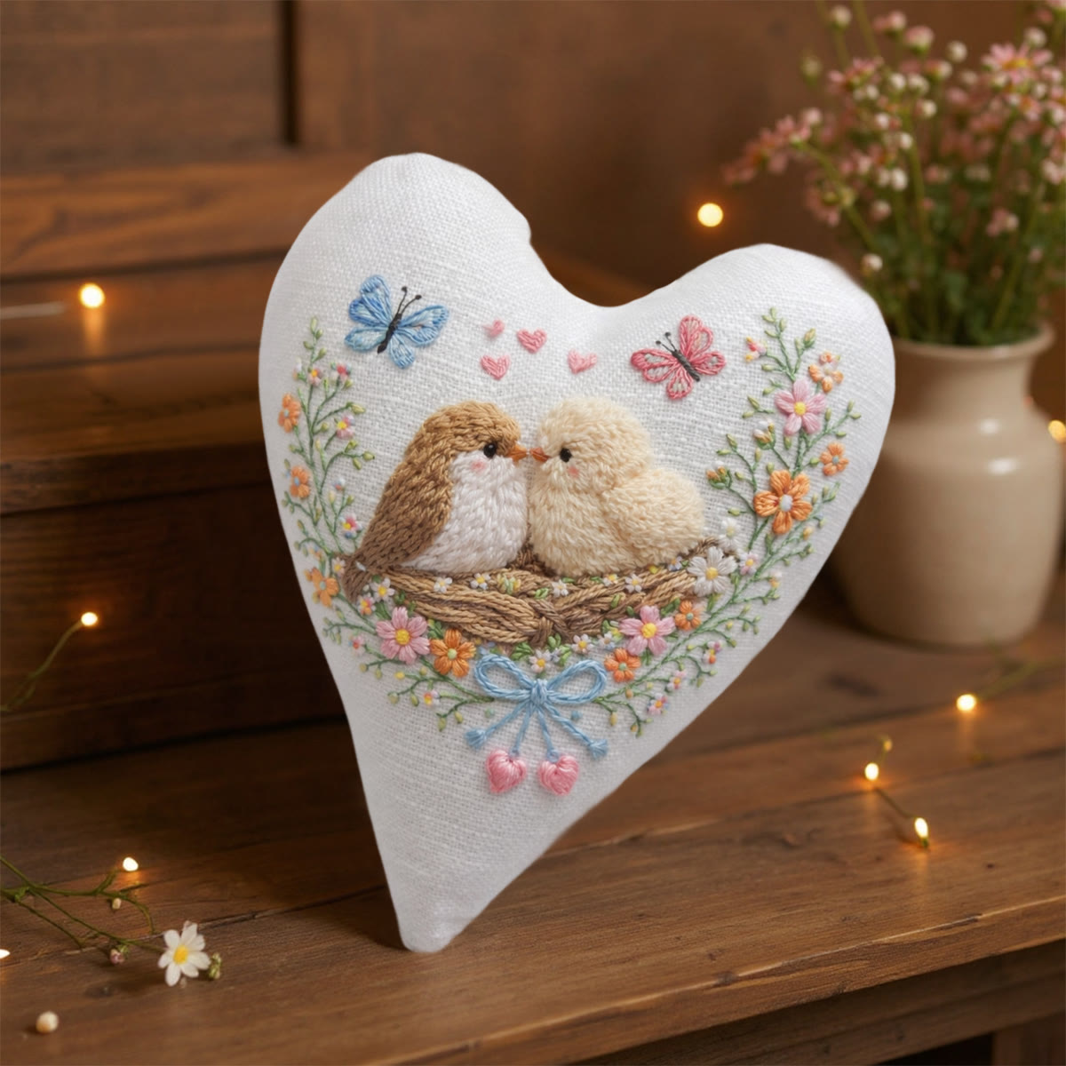 Rubbyoo Heart Embroidery Kit - Nest Birds Butterflies Floral | Elegant Decorative Pendant | Beginner-easy Diy Embroidery - image 7