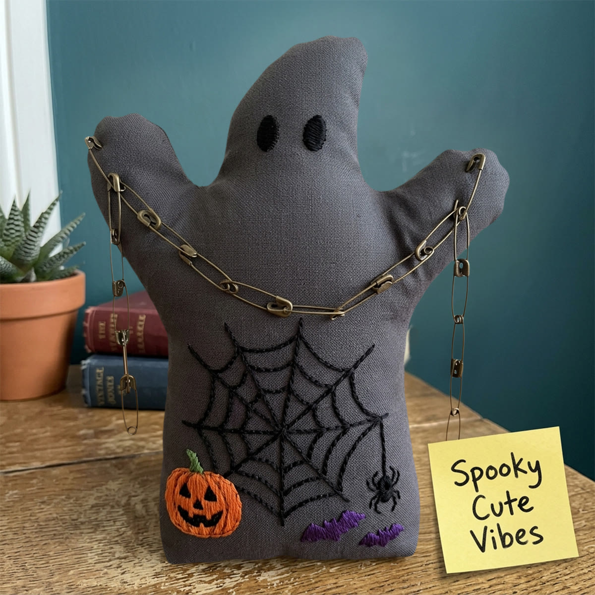 Rubbyoo Ghost Embroidery Kit - Jack-o-lantern With Spiderweb | Diy Halloween Needlepoint Art | Perfect Holiday Present For Beginners - image 6