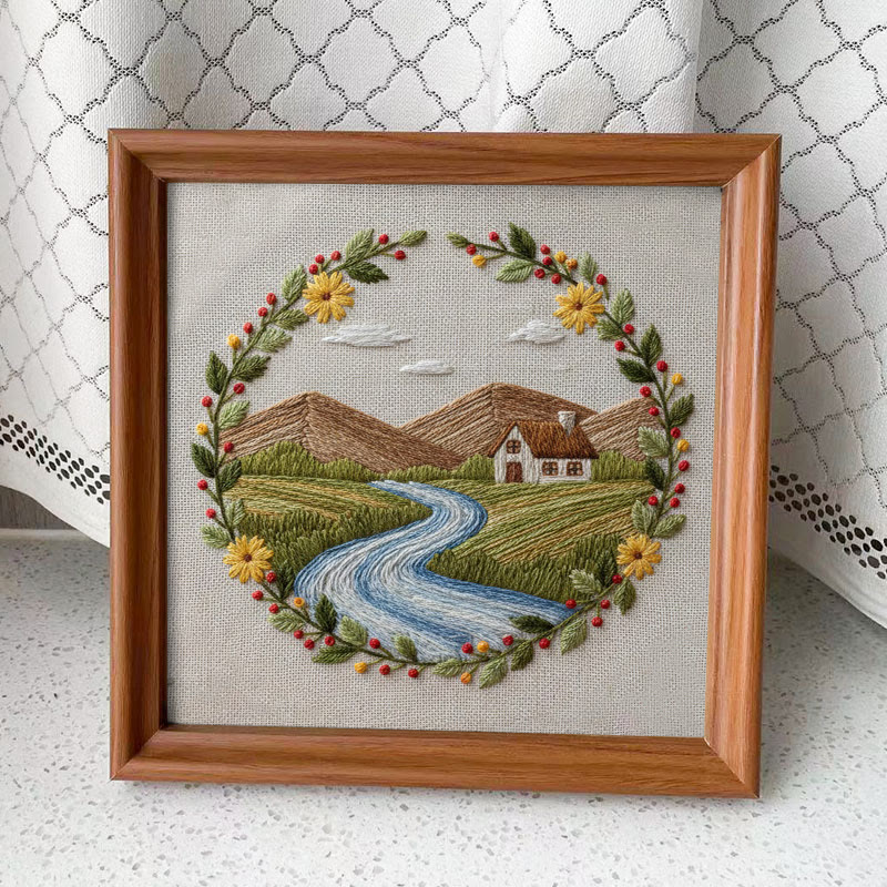 Rubbyoo Embroidery Kit - Village View | Diy Landscape Art | Landscape For Starter - Embroidery Kit Plus An Extra Frame - image 10