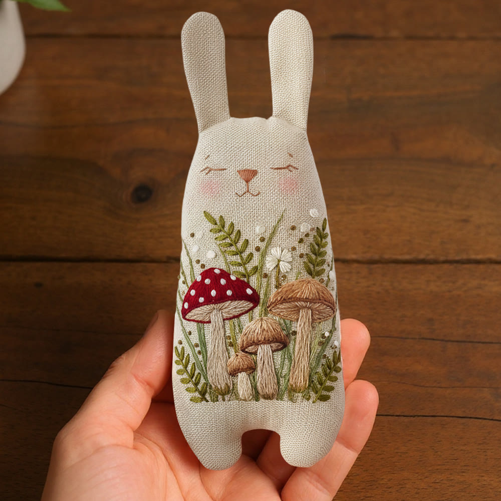 Rubbyoo Bunny Toy Embroidery Kit - Mixed Mushroom And Foliage | Beginner Sewing Kit | Handcrafted Stuffed Bunny - image 3
