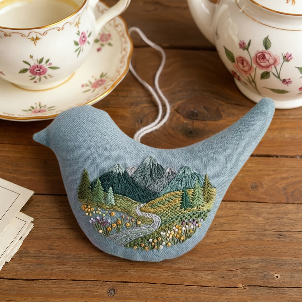 Rubbyoo Bird-shaped Embroidery Kit - Wildflower Meadow Design | Cozy Nature Vibe | Calming Home Decor - image 6