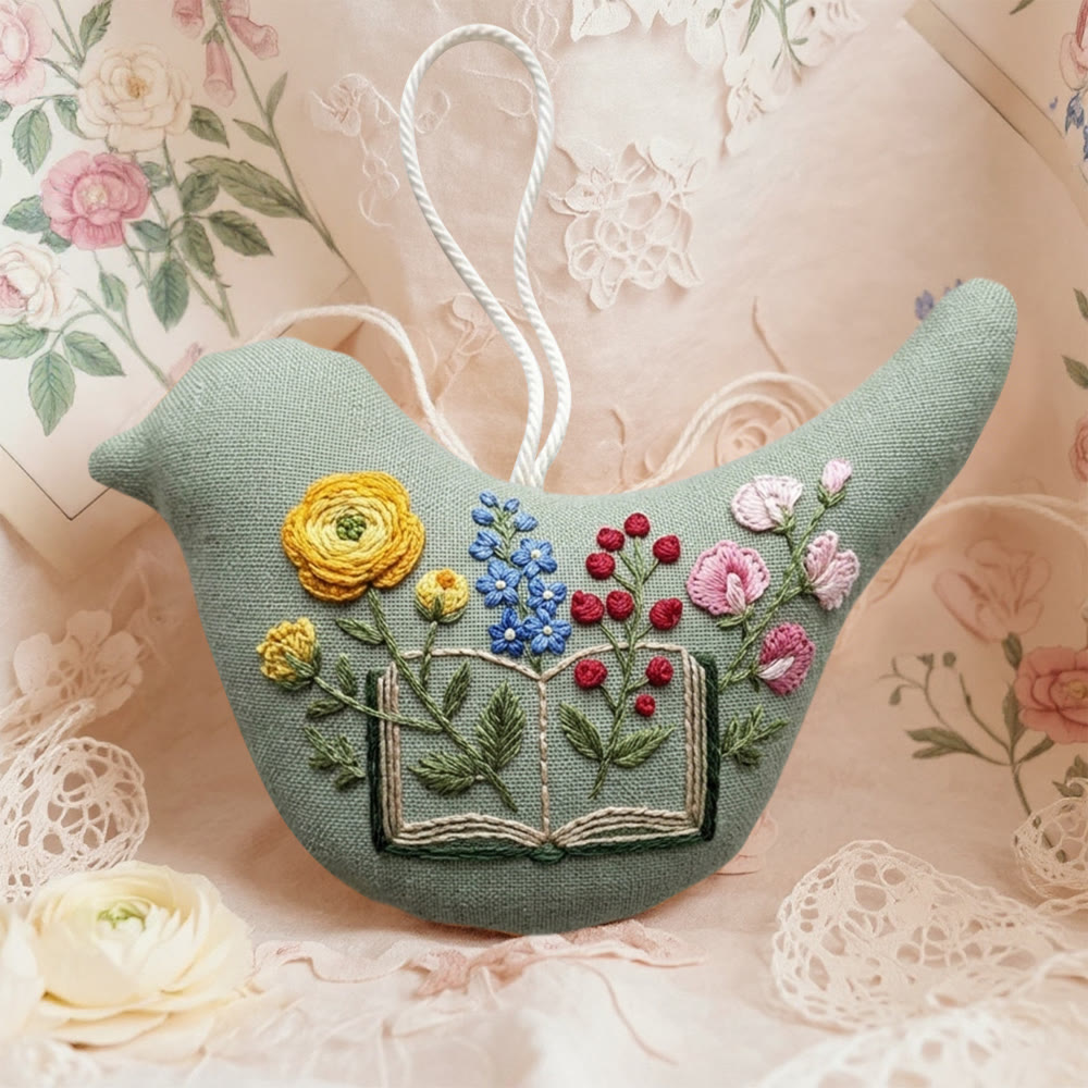 Rubbyoo Bird-shaped Embroidery Kit - Spring Time | Floral Handmade Art | Special Hanging Decor - 6 inches hoop kit - image 1