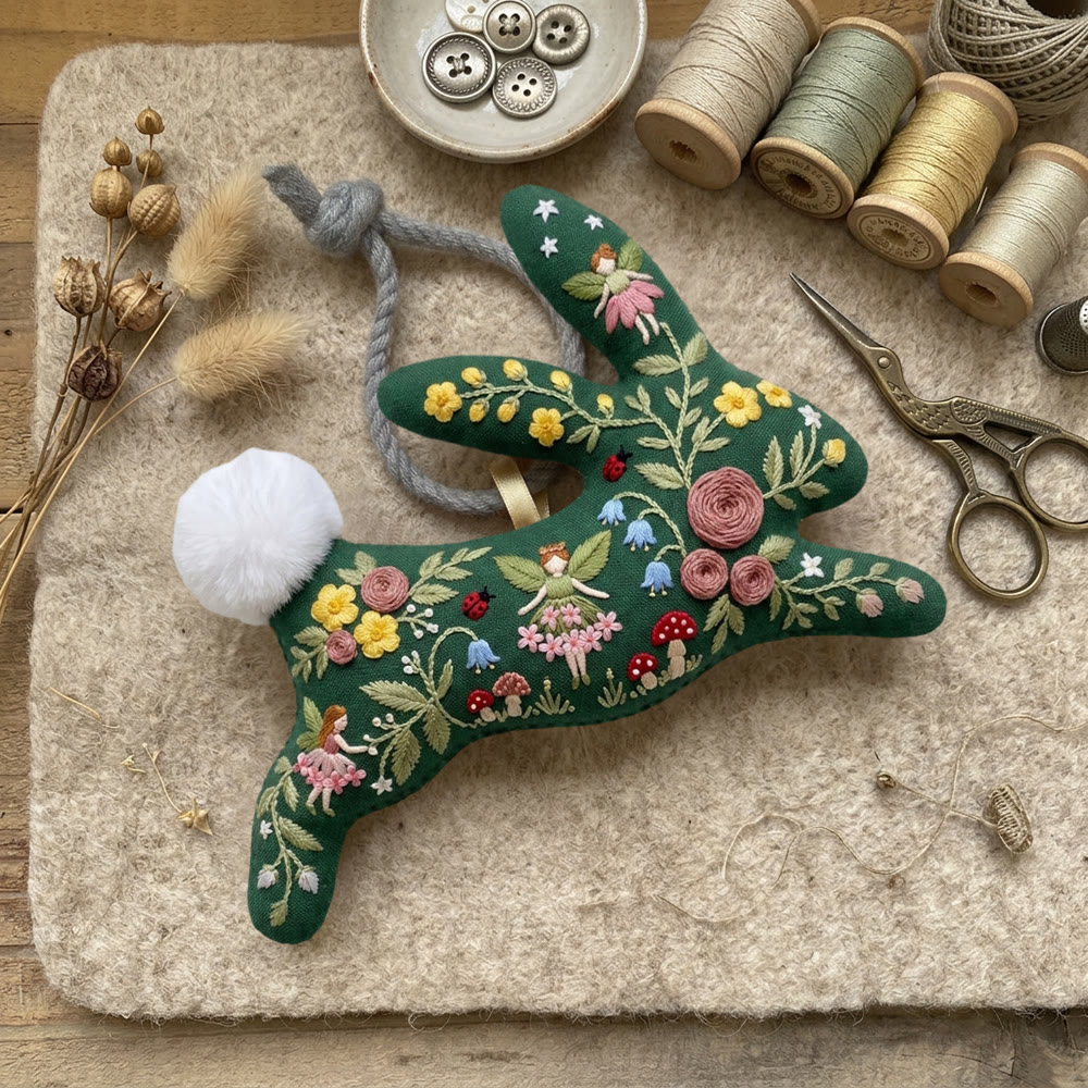 Rubbyoo Rabbit Embroidery Kit - Flower Fairies | Botanical Keepsake Gift | Whimsical Forest Decor - image 3