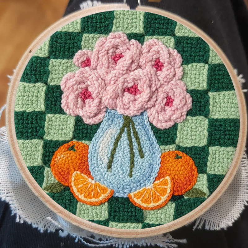 Blush Flower And Orange Checkerboard Punch Needle Kit – Exquisite Handmade Gift | Novice-Friendly DIY Project - image 9