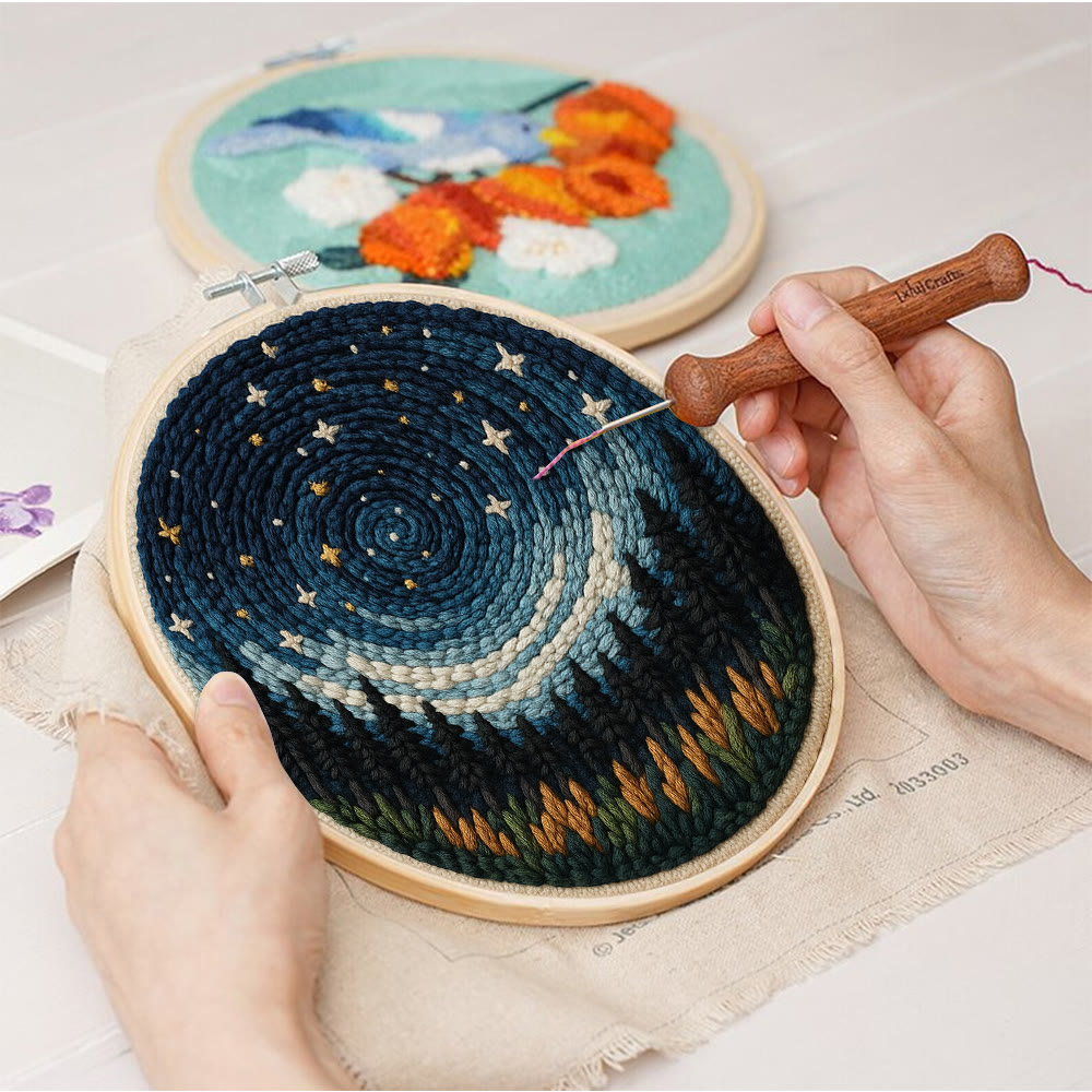 Shining Starry Sky Punch Needle Kit - Diy Punch Needle Coaster | Night Scenery Handicraft | Nice Birthday Gifts  - image 8