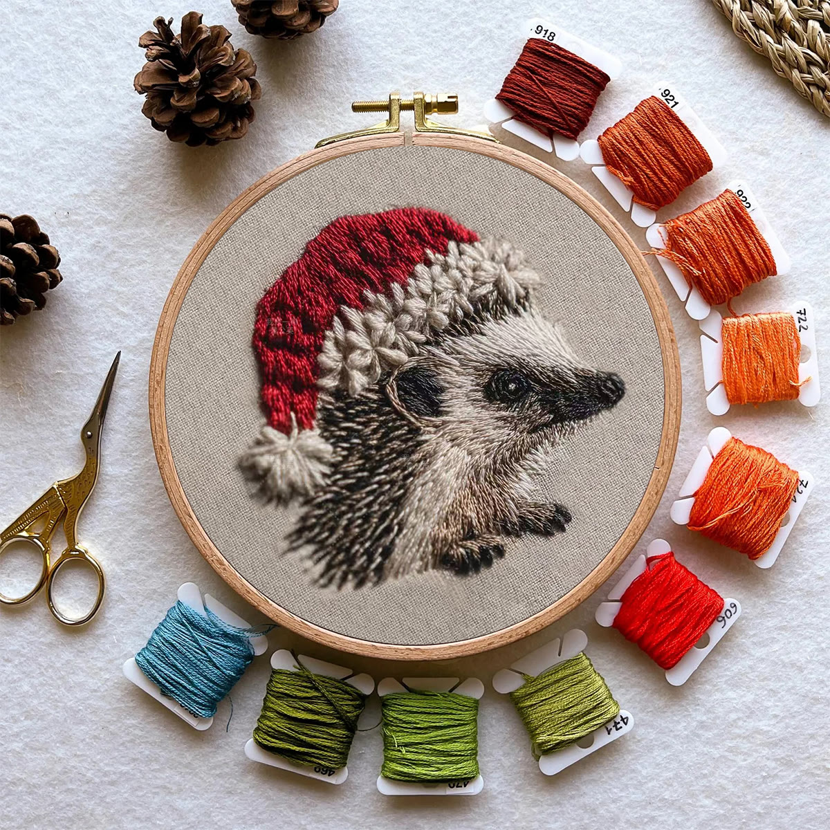 Rubbyoo Embroidery Kit - Hedgehog  Christmas Hat | Winter Woodland Animal | Christmas Stitch Art - image 11