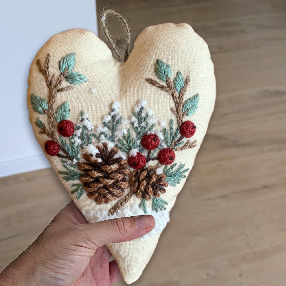 Rubbyoo Heart Embroidery Kit - Christmas Pine Cones | Holiday Celebration Craft | Unique Stitch Art  - image 4
