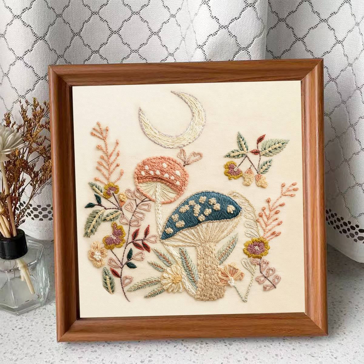 Rubbyoo Embroidery Kit - Mushroom With Moon | Diy Hoop Art | Perfect Needle Craft For Beginner  - Embroidery Kit Plus An Extra Frame - image 10