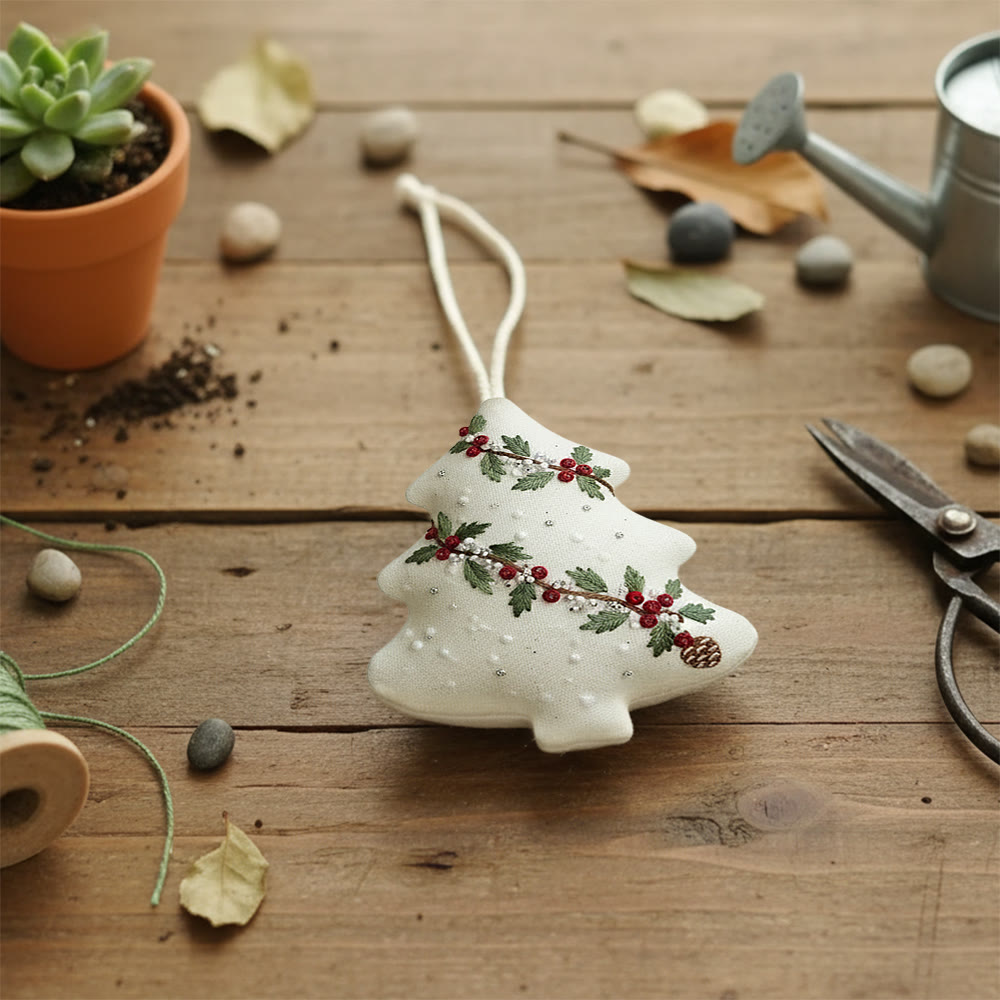 Rubbyoo Tree-shaped Embroidery Kit - Holly Berry Detailed Motif | Exquisitely Detailed Stitchwork | Sophisticated Festive Hanging Accent - image 4