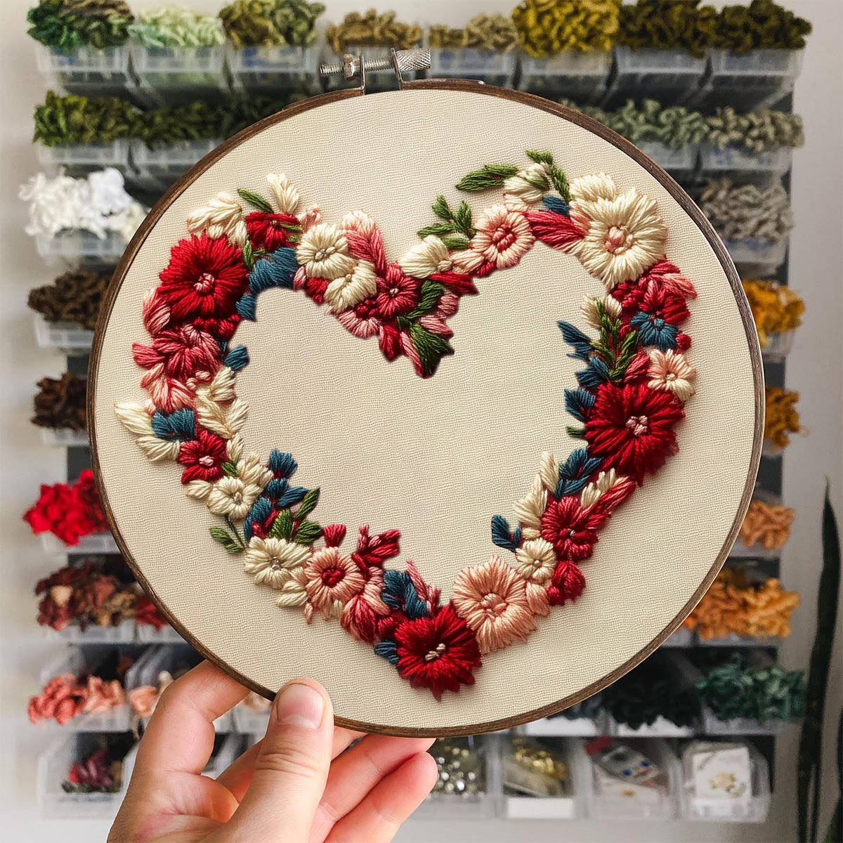 Rubbyoo Embroidery Kit - Red Floral-wreathed Heart | Valentine's Gifting Choice | Heartfelt Handcrafted Creation - image 6