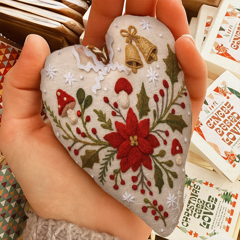 Rubbyoo Heart Embroidery Kit - Christmas Poinsettia | Diy Christmas Ornaments | Nice Home Hanging - image 8