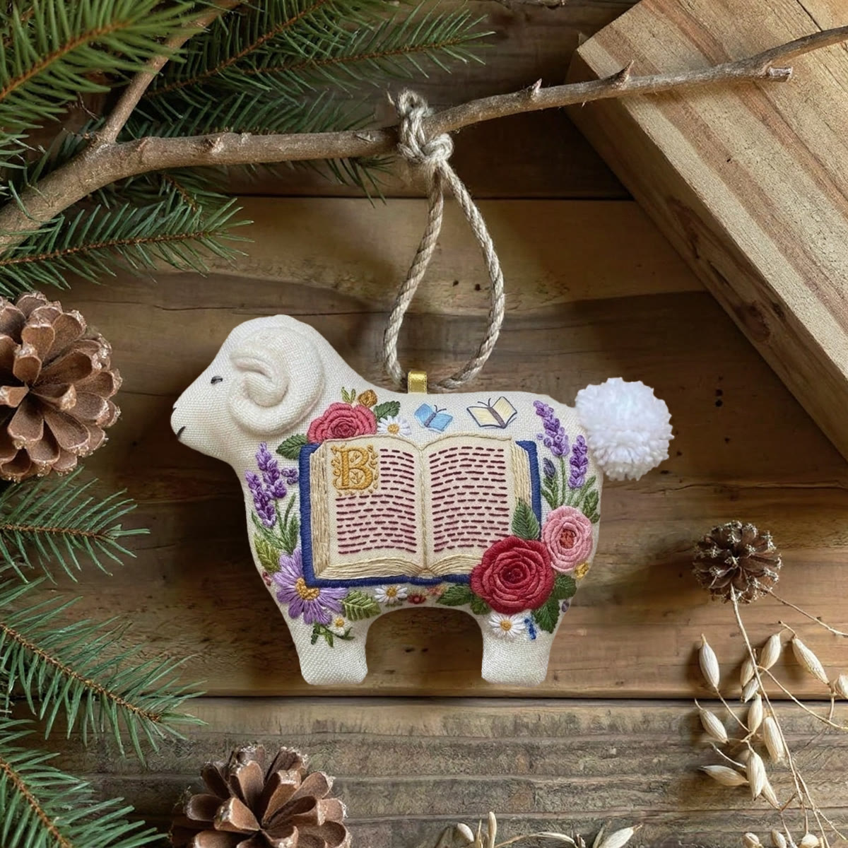 Rubbyoo Lamb-shaped Embroidery Kit - Floral Bible | Spiritual Home Ornament | Christian Memorial Gift - image 5