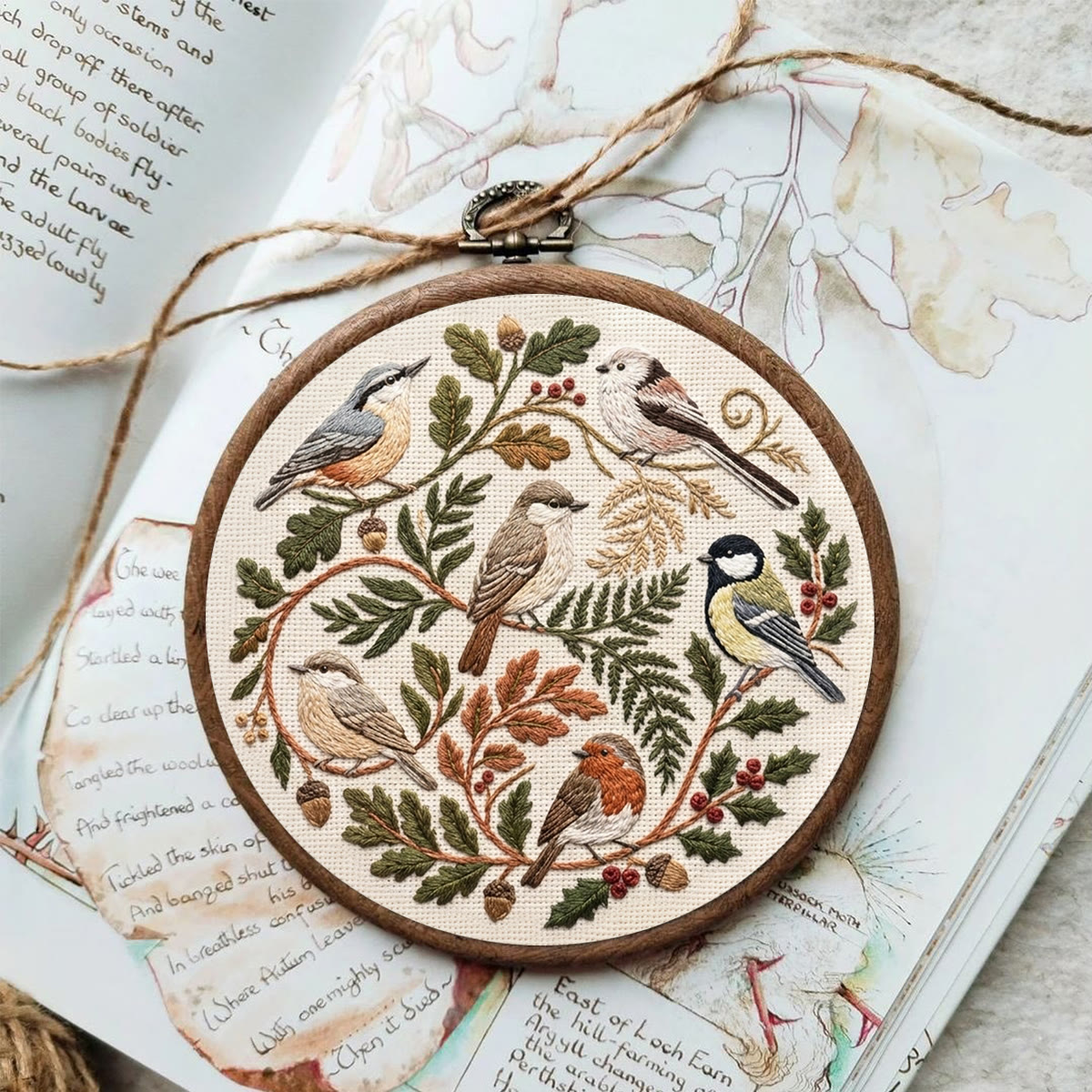 Rubbyoo Embroidery Kit - Forest Birds | Handmade Chic Home Accent  | Rustic Songbird Hoop Art - image 8